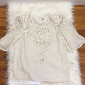 Vintage White Beaded Top
